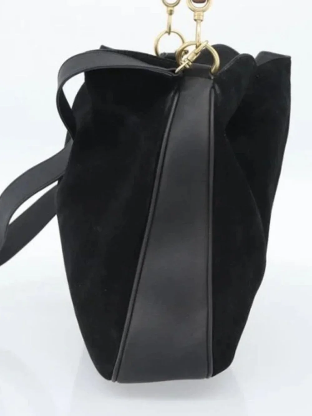 GUCCI Bamboo Hand Bag Suede 2way Black Gold 001 2058 Auth 190591